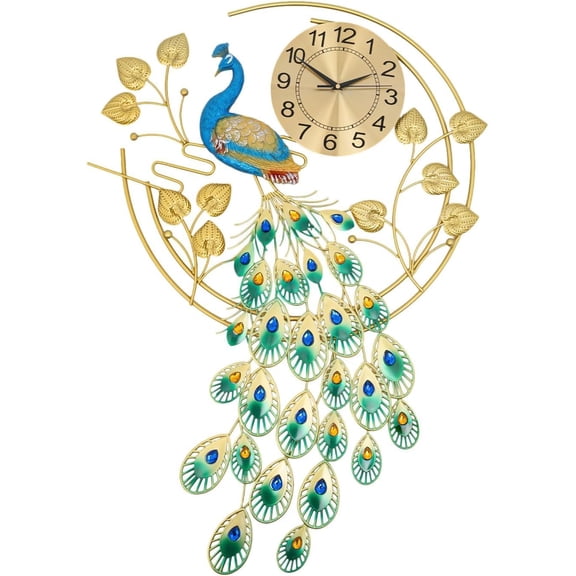Wall-Mounted Pendulum Clock,Modern Silent Luxury Crystal Wall Peacock Shaped Clock for Living Room Bedroom Office Home Decor (Style 3)