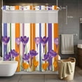thumbnail image 5 of No Hook Shower Curtains with Snap-in Liner Set, Purple Spring Floral Waterproof Hotel Style Bathroom Shower Curtain, Farmhouse Striped Modern Abstract Art Breathable Mesh Top Bath Curtains 72''x78'', 5 of 9
