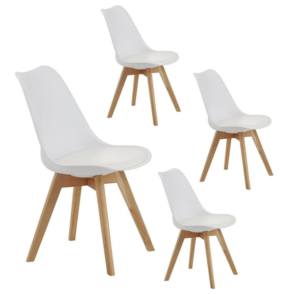Set of four dining chairs, medieval modern style dining chairs for kitchen and dining room, with wooden legs, White