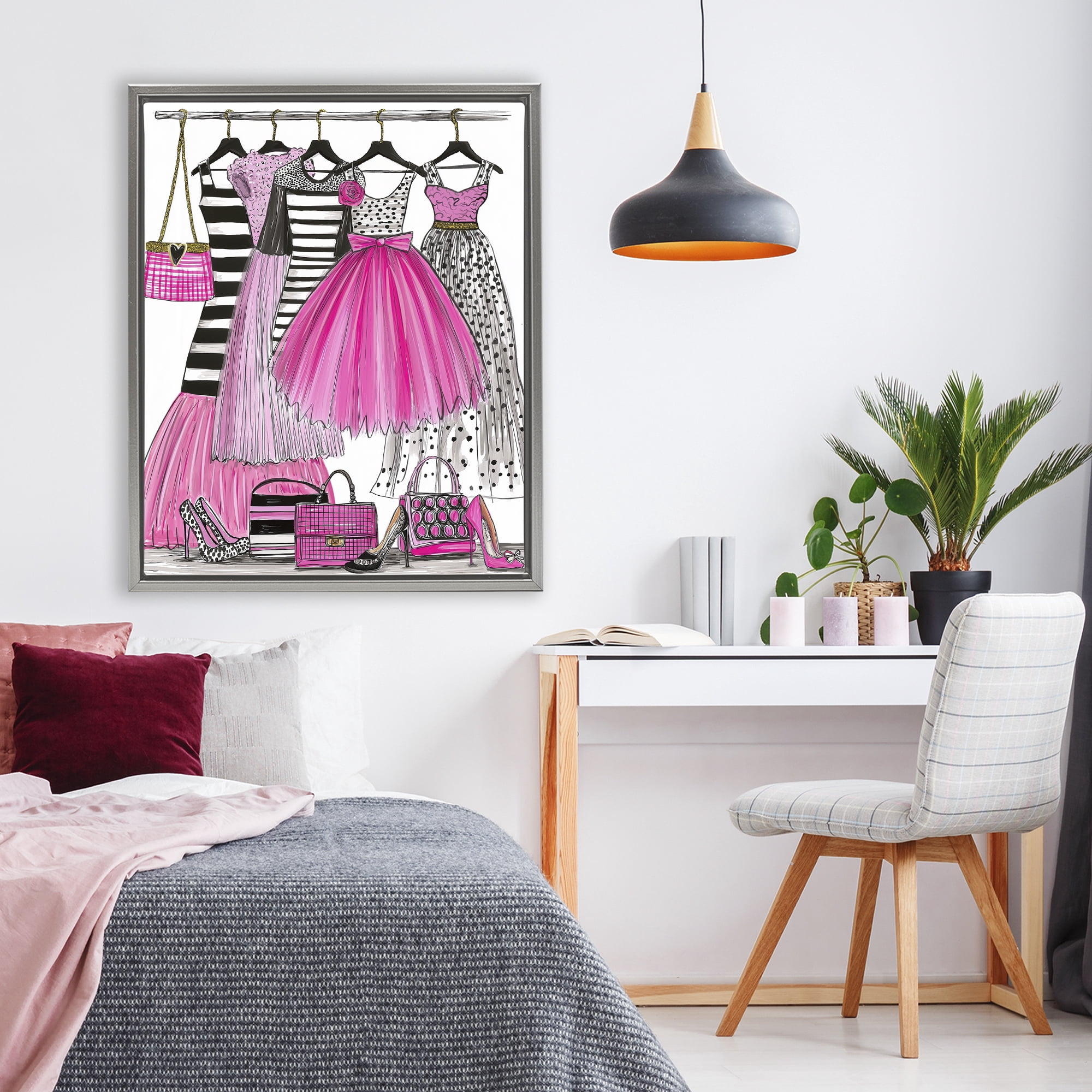 Stupell Industries Chic Pink Tulle Dresses Gray Framed Floater Canvas Wall Art, design by Jess Stempel