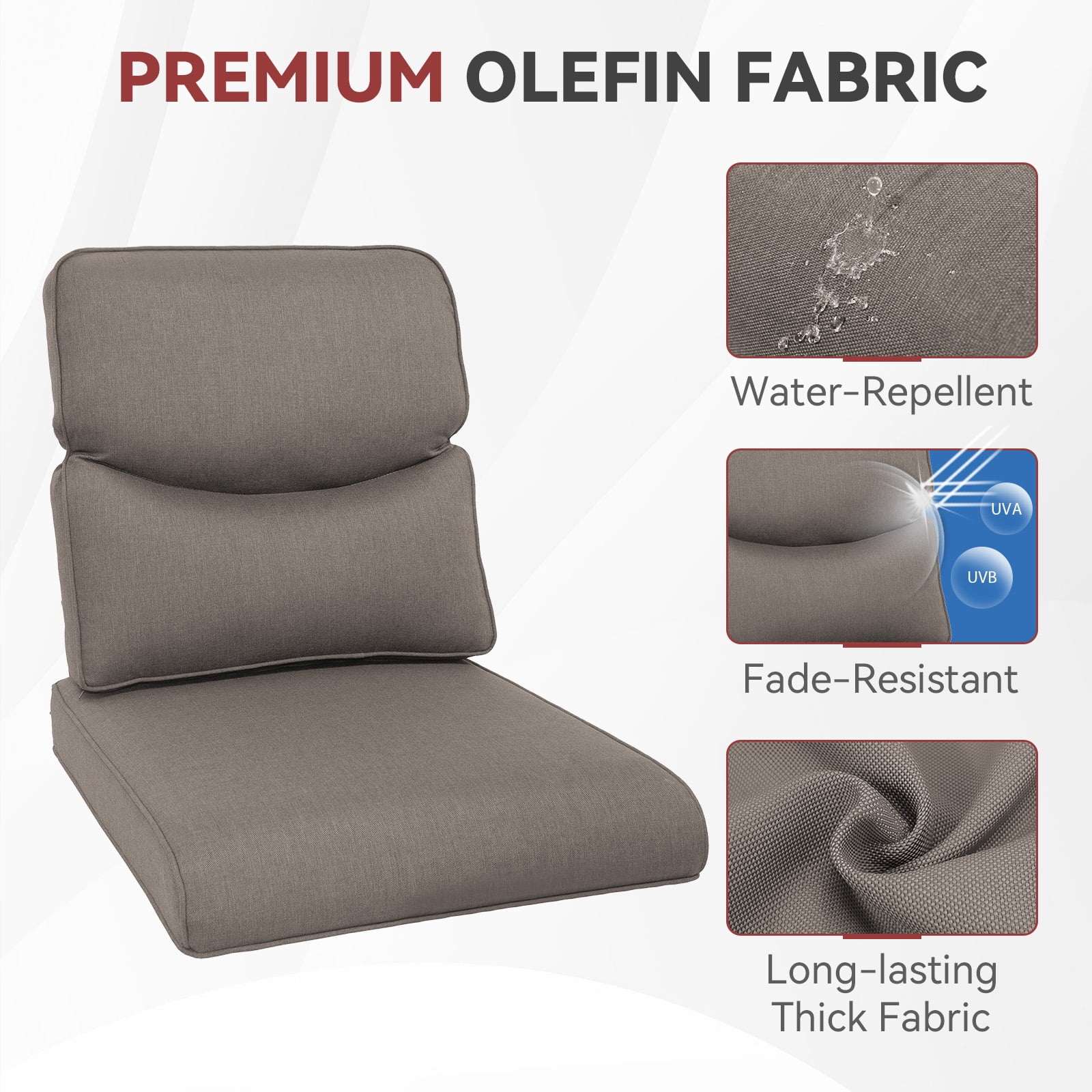 Terraloom 4-Piece Deep Seat Cushion Set, 22 x 25, Water Repellant, Fade Resistant, Deep Seat Bottom and Back Cushion for Chair, Sofa, and Couch
