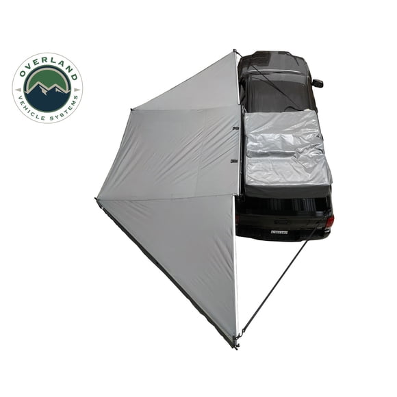 Overland Vehicle Systems Awning - Roof Rack Kit 19619907 Nomadic; Nomadic 180 Awning; Roof Rack Mounting; Manual; 53 Square Feet of Cover; Poly Cotton; Black; Includes Awning/Walls/Bracket Kit