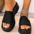 thumbnail image 2 of Rokment Womens Platform Dress Slides Sandals Beach Summer Trendy Casual Stretchy Square Open Toe Chunky Wedge High Heels Comfortable Walking Slip on Black Size 6, 2 of 6