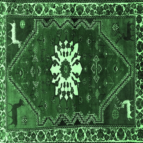 Ahgly Company Indoor Square Persian Emerald Green Traditional Area Rugs, 6' Square