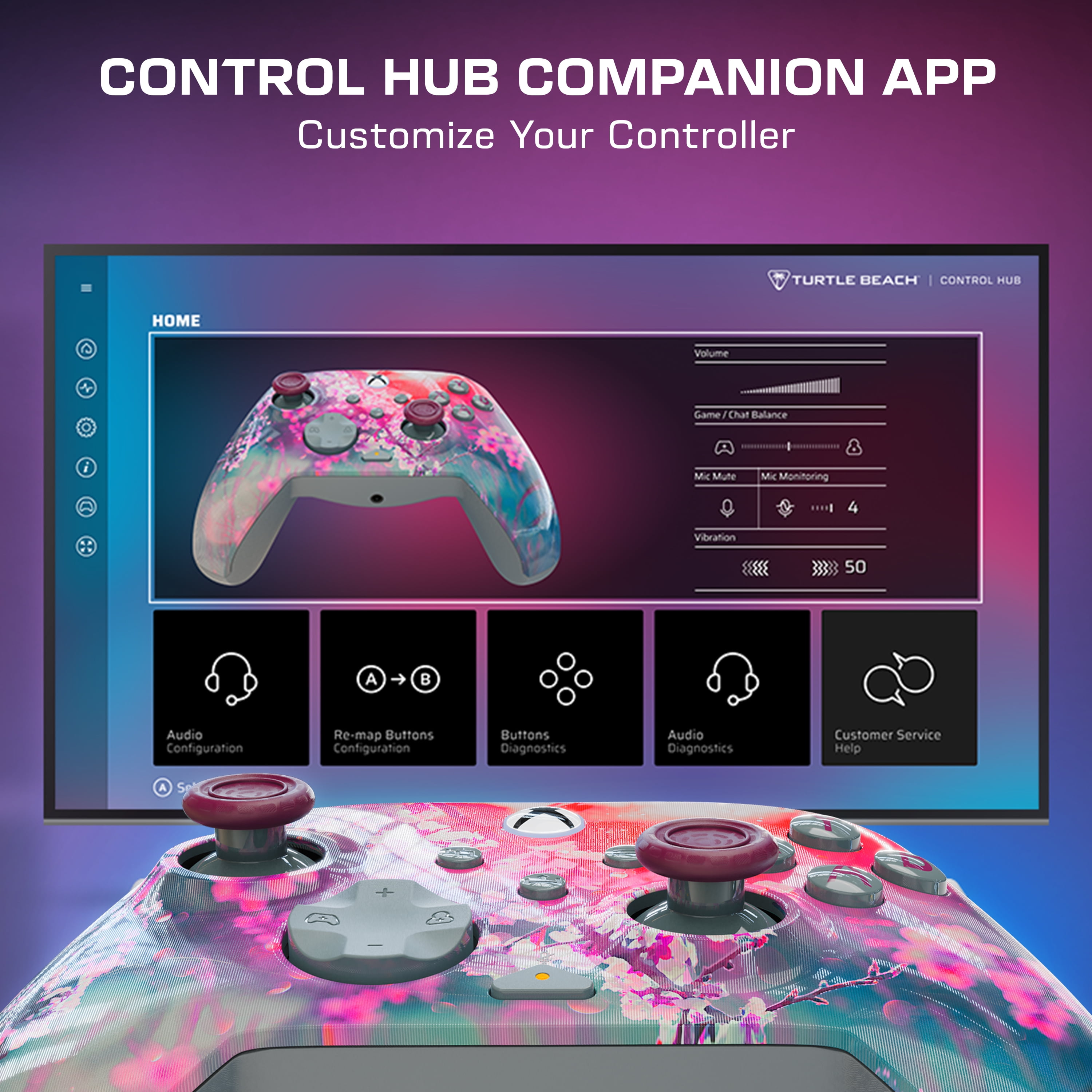 Manette de gaming filaire Turtle Beach Rematch Advanced - Sous licence pour Xbox Series X|S, Xbox One et PC Windows - Lenticulaire, multi-design, boutons programmables, gâchettes - Kyoto Bloom