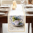 thumbnail image 3 of Table Runners 72 Inches Long Dress Scarves, Spring Blue Flowers Farmhouse Kitchen/Dining Table Runner, Coffee Tablerunners, Retro Tea Cup Phrases Country 16x72 Inch, 3 of 9