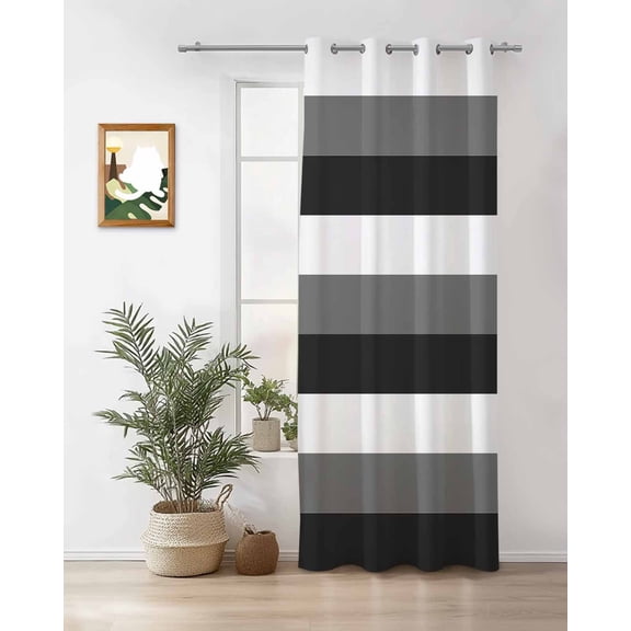 Black Grey Thermal Insulated Blackout Curtains for Bedroom 54 Length and White Striped Geometric Room Darkening Curtain 1 Panel Grommet Window Curtain Drape for Living Room Nursery Room
