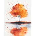 thumbnail image 1 of Qisvanset 12x16 Inch With Frame 2D Flat Wall Art Autumn Tree Watercolor Print Fall Season Home Decor Art, 1 of 8