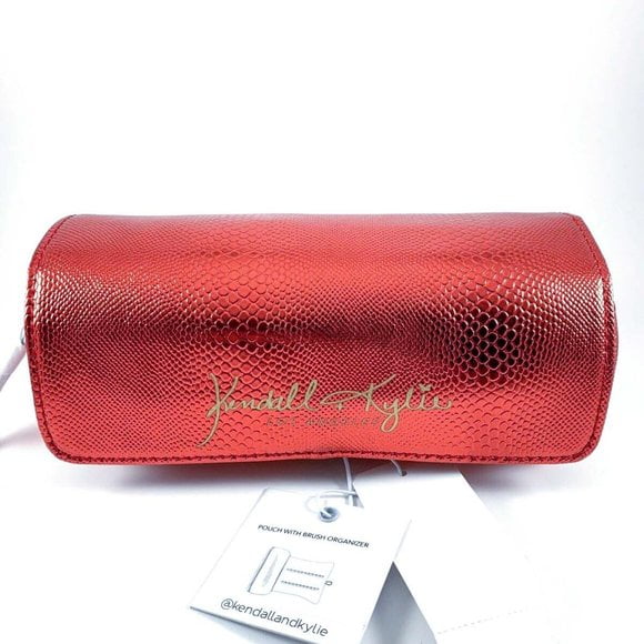 Kendall + Kylie Metallic Red Fold Over Pouch with Brush Organizer