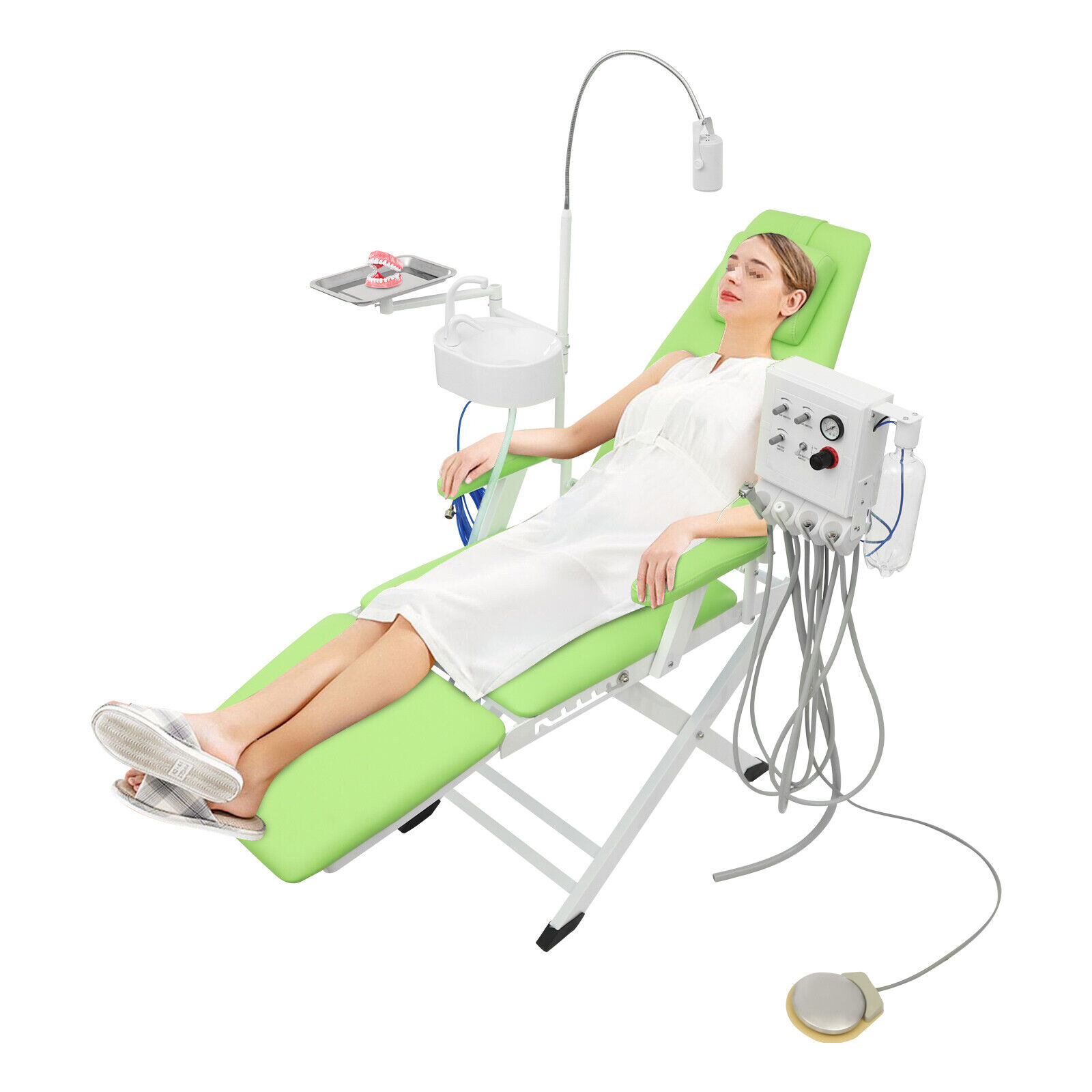 Portable Dental Chair with Tray+Spittoon+Hanging Turbine+LED Light Foldable 66.93*24.41in