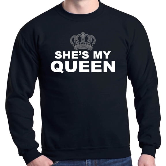 Shop4Ever Men's She's My Queen Matching Couples Crewneck Sweatshirt XXXXX-Large Black