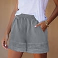 thumbnail image 3 of Pounoo Shorts for Women Solid Color Crochet Lace Hem Shorts Weekend Outings Breathable Versatile Relaxed Fit Everyday Bottoms Gift, 3 of 8