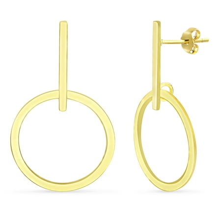 Lesa Michele Womens Bar with Open Circle Drop Earring in Yellow Goldtone Sterling Silver