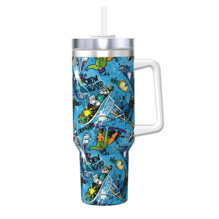 

Goofa snow board blue Print 40oz Ice Bully With Handle And Straw Stainless Steel Vacuum Insulated Cup And 2 In 1 Straw Lid