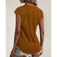 thumbnail image 3 of Mujer Cremallera Cuello En V Encaje Crochet Ojal Top Manga Corta Camisa Casual Transpirable Color Puro Caqui S, 3 of 6