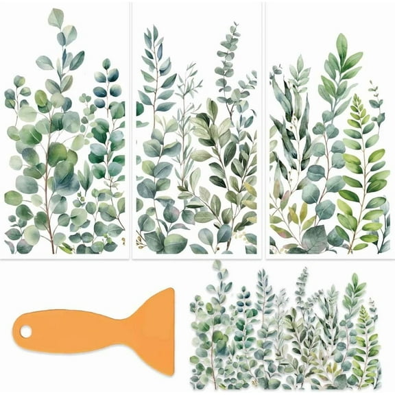 3Pcs/Set Leaf Rub on Transfers for Furniture and Crafts 6x12 Inch Eucalypt Leaves Furniture Decals Decor Plant Theme Transfer Stickers with 1pc Scraper for Scrapbook Window DIY Home Decor