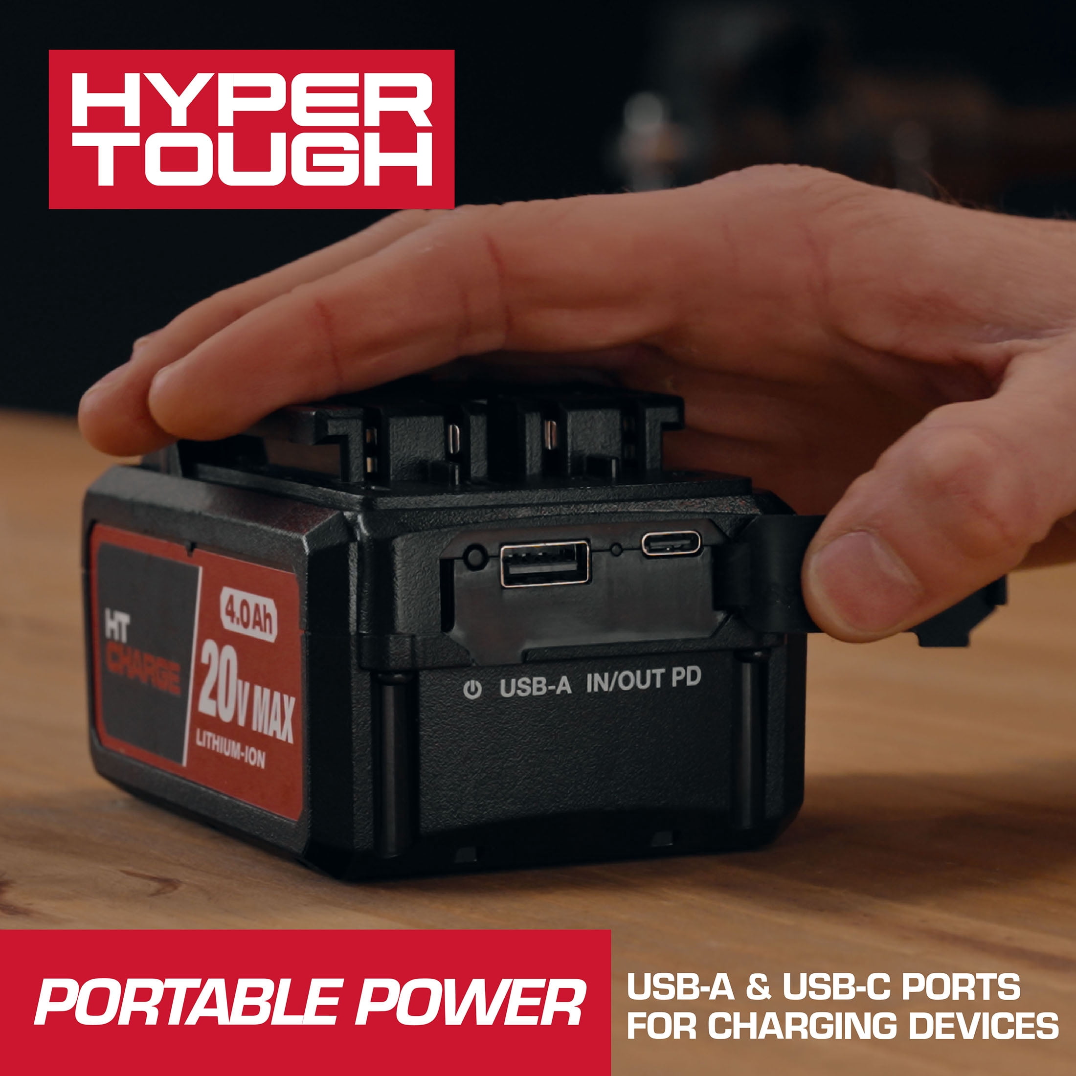 Hyper Tough 20V 2Ah USB A+C Battery, HY5601050516015