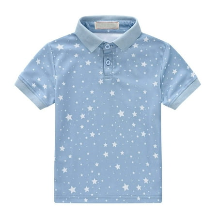 ROLKFUK Toddler Boys Polo Shirts, Button Fashion Printed Short Sleeve Summer Tops Blue Size 2 T