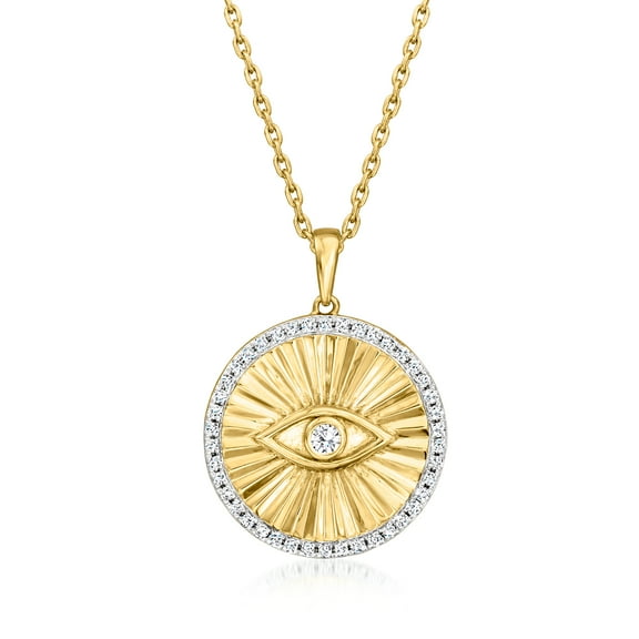Ross-Simons 0.25 ct. t.w. Diamond Evil Eye Medallion Pendant Necklace in 18kt Gold Over Sterling, Women's, Adult