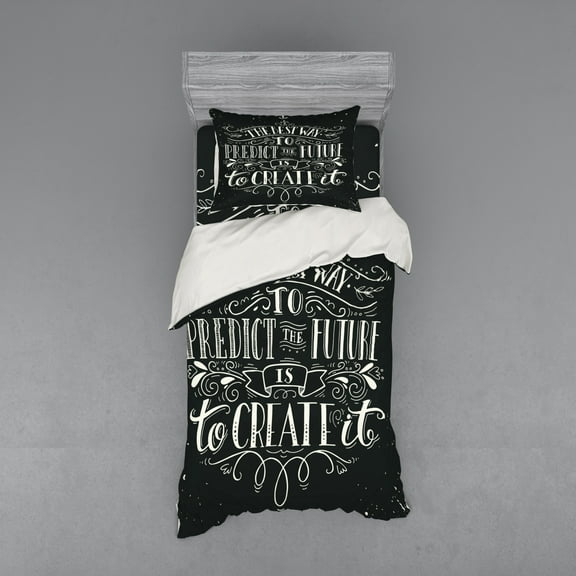 Ambesonne Vintage Bedding Set 3 Pcs, Grunge Hand Lettering, Twin XL, Cream and Black