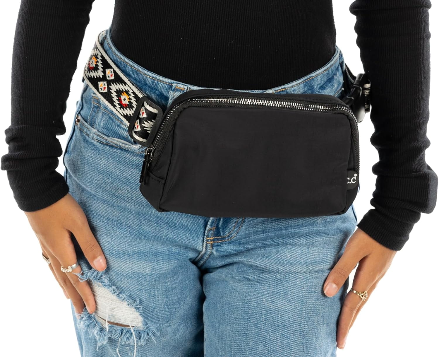 Funky Junque Belt Bag - Aztec Strap - Black