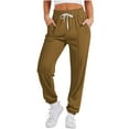 thumbnail image 2 of CQONEPT Women's Sweatpants Tapered Drawstring Lerisure Pant Loose Fit Slim Fit Elastic Waisted Trousers with Pocket Khaki M, 2 of 6