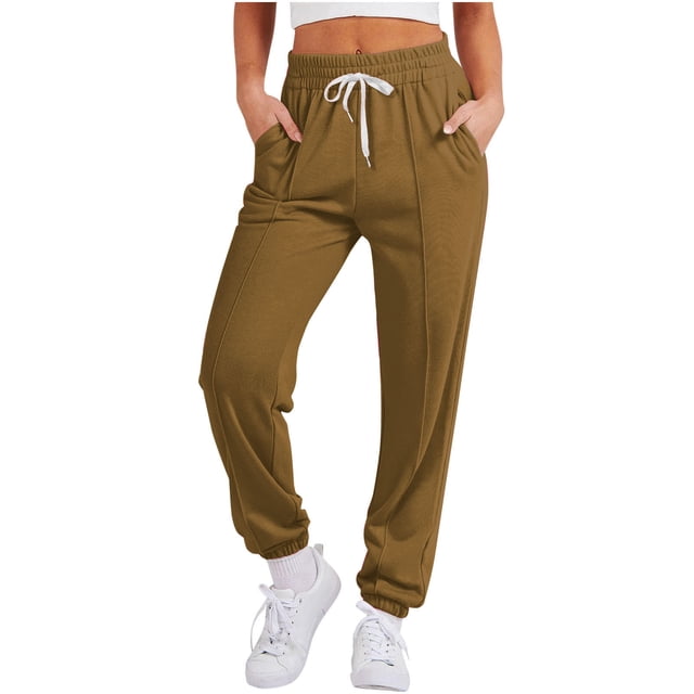 Posijego Women's Running Jogger Drawstring Elastic Waist Sweat Pants Solid Color Casual Athletic Pants