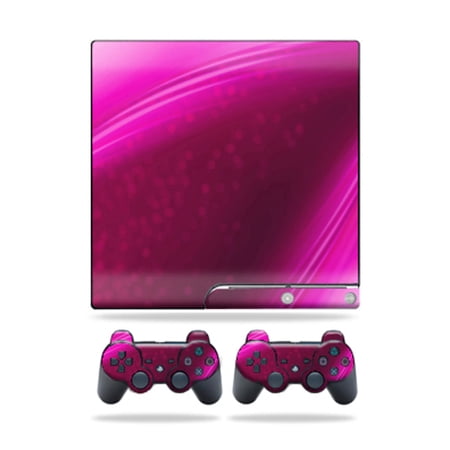 Skin Decal Compatible With Sony Playstation 3 PS3 Slim + 2 controllers Sticker Design Pink Abstract