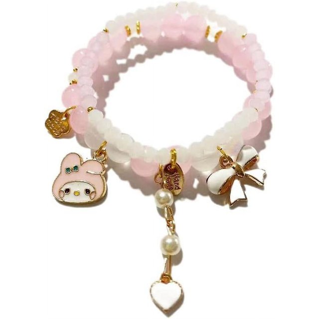 Cinnamoroll Pulsera de cuentas de cristal Kuromi y My Melody Pulseras Sanrio Joyería para Bff Amistad Mejor amigo Regalo Lindo dibujos animados Kawaii Elástico con cuentas