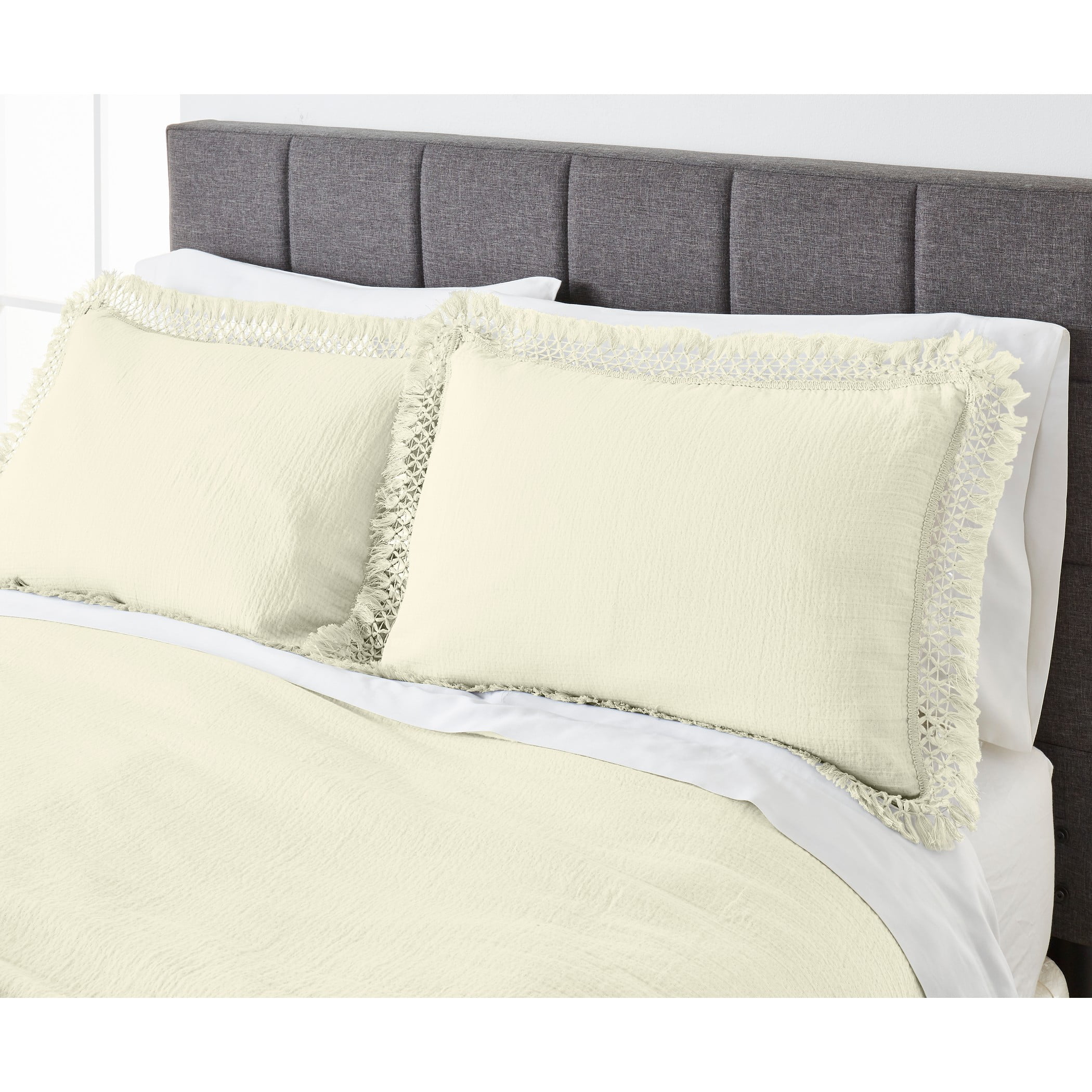 BHG Solid Color Vanilla Dream Textured Matelassé Full/Queen Duvet Cover Set, No Fill