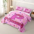 thumbnail image 3 of spefrowx Glitter Princess Letter P Print Quilt Full for Girls, Pink Star Bow Full Bedspread Sets, 3 Pieces, 3 of 7