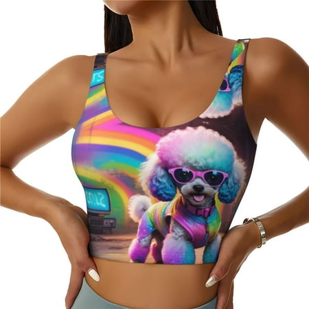 Sports Bras for Women High Support  Rainbow Poodle Urban Street Workout Tank Tops Woman  Yoga Bra with Removable Cups