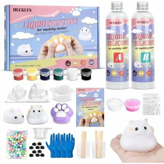 DIY Taba Squishy Making Kit,18oz Squishy Molds Silicone,Liquid Silicone 1:1 AB Ratio Epoxy Resin Mix for Squishy Making, Mold Cat Claw, Hamster, Rabbit,Gifts for Any Occasion$$Art & Craft