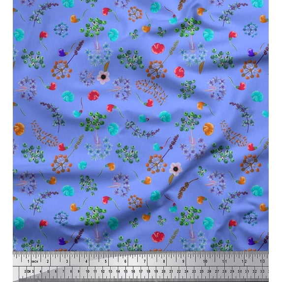 Soimoi Japan Crepe Satin Fabric Leaves,Floral & Berries Fruits Print Sewing Fabric Yard 42 Inch Wide
