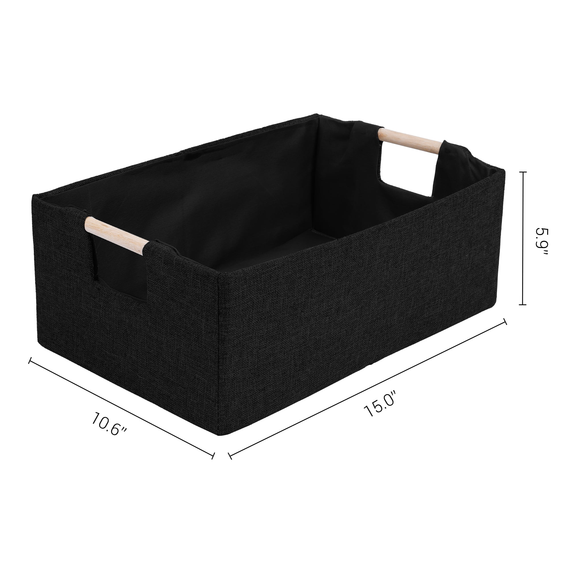 Unique Bargains Foldable Storage Basket with Wood Handles Black 15*10.6*5.9