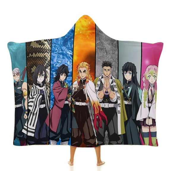 Demon Slayer Wearable Blanket Cloak Arctic Velvet Hooded Blanket Soft Fuzzy Hoodie Blanket Cape for Adults Kids 40"x50"
