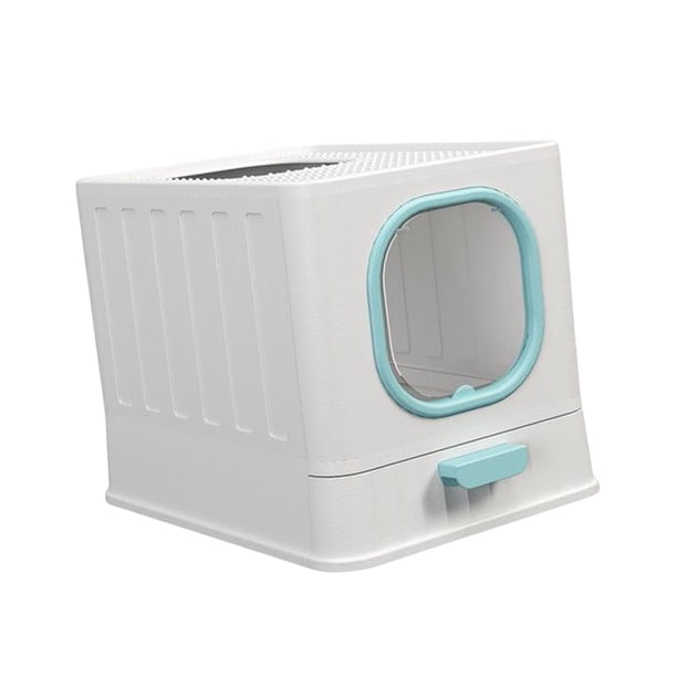 Caja de arena portátil para gatos, inodoro cerrado con pala, baño con tapa, orinal tipo cajón, 51 cm cm x 39 cm , Azul Salvador Dali Bandeja de arena para gatos