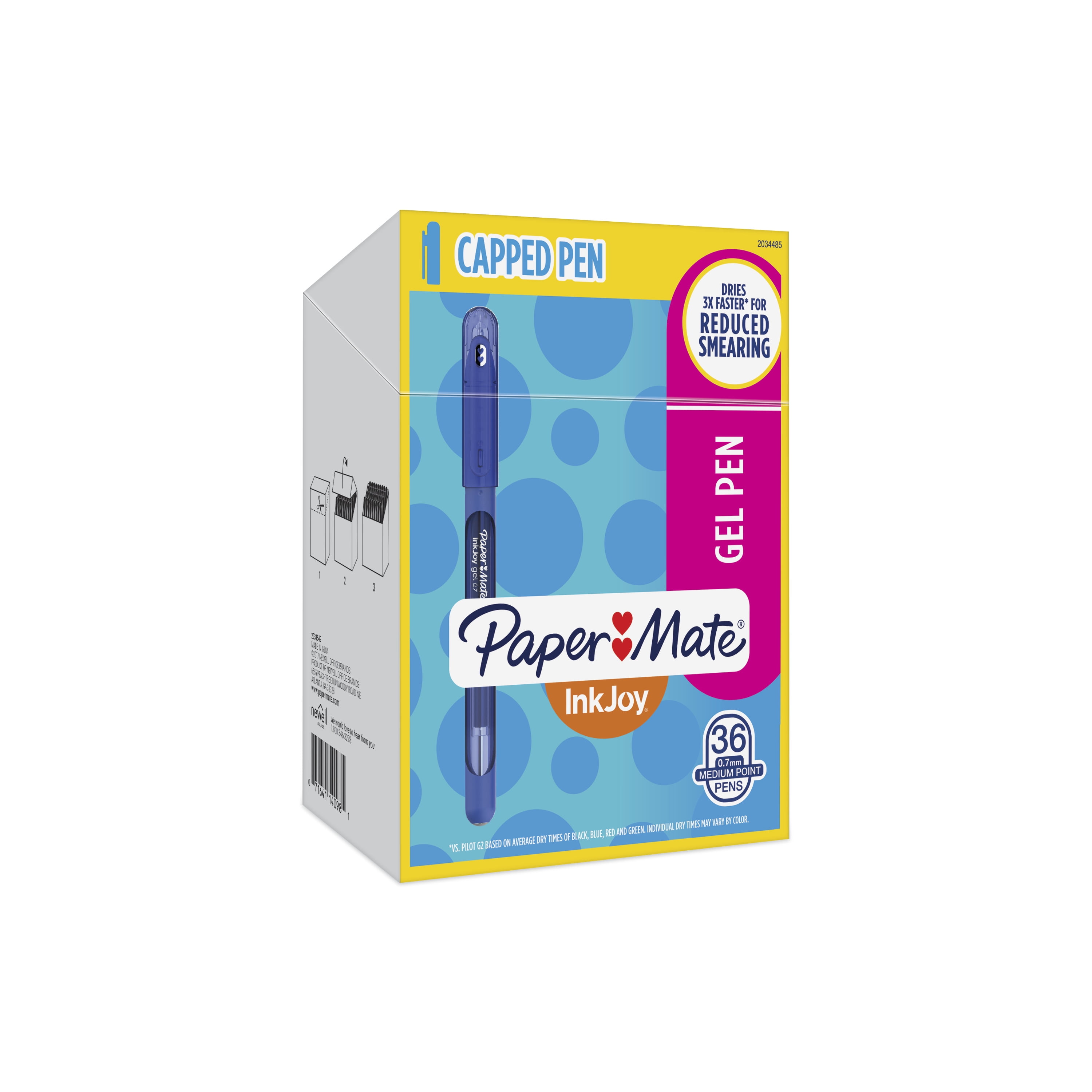 Paper Mate InkJoy Gel Pens, Medium Point (0.7mm), Dark Blue, Capped, 36