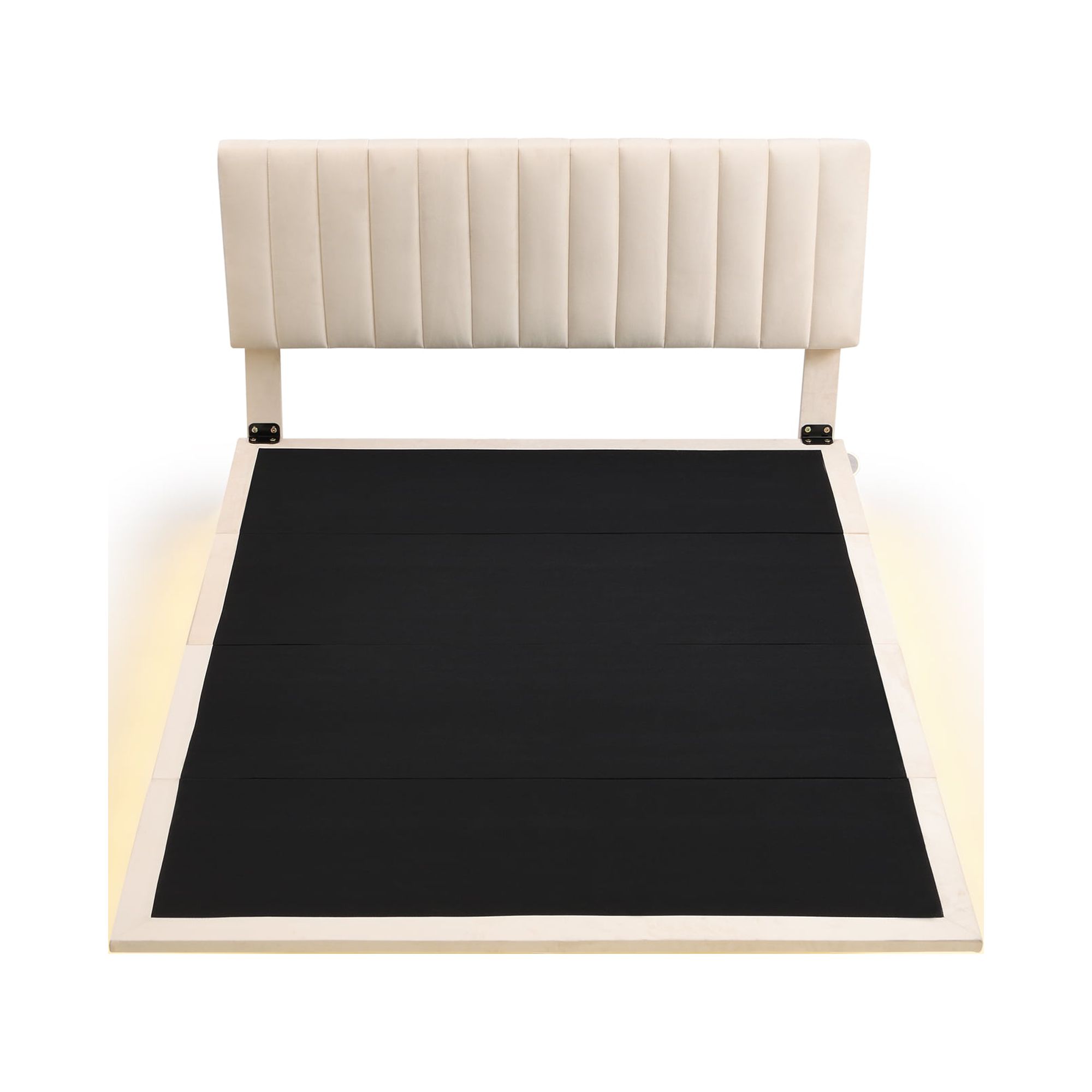 Gewnee Queen Size Floating Upholstered Platform Bed with Sensor Light ,Beige