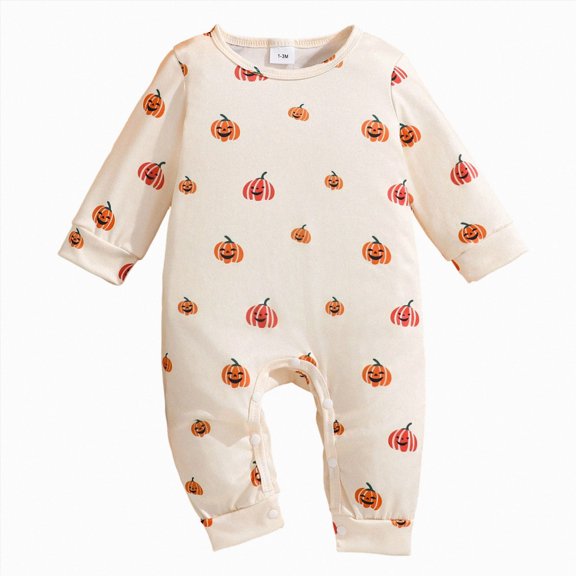 mgoYE Halloween Baby Boy Girl Outfit Pumpkin Long Sleeve Onesie Romper Jumpsuit Halloween Clothes Girl Boy