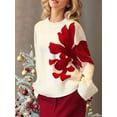 thumbnail image 5 of Women Oversized Flower Sweaters Crew Neck Cute Knit Fall 2025 Trendy Long Sleeve Floral Pullover Jumper Tops White S, 5 of 6