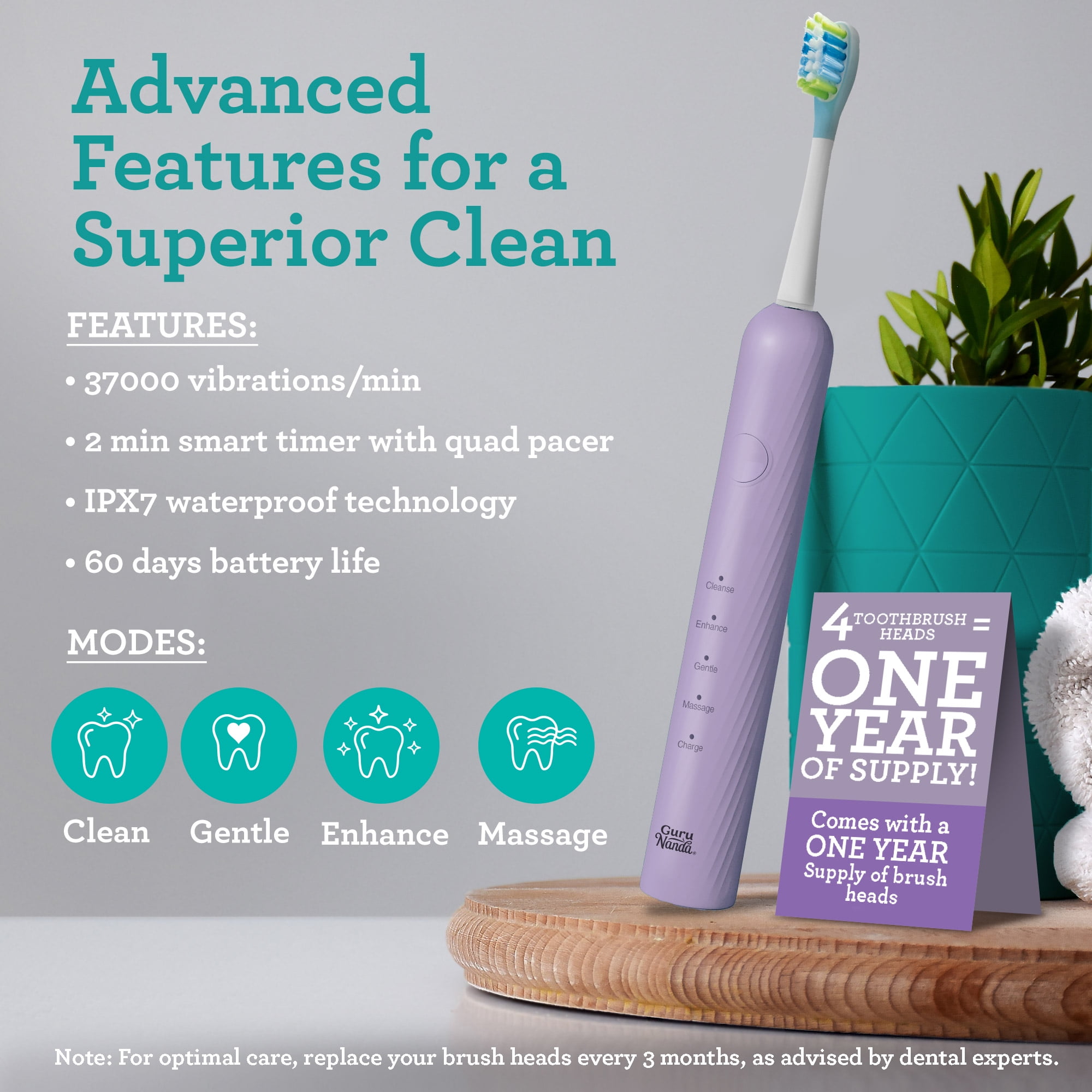 GuruNanda Lion & Lamb Kit 2.0 Electric Toothbrush with Water Flosser, 4 Jet Tips, 4 Brush Heads,Lavender