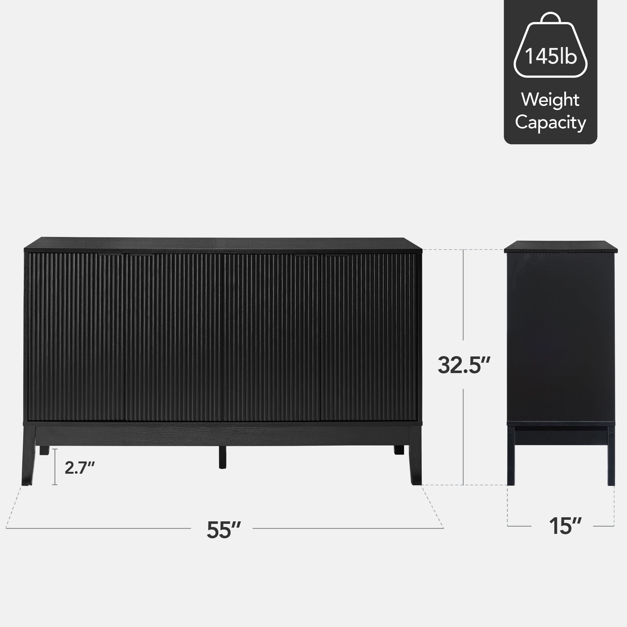 Best Choice Products 4-Door Reeded Storage Cabinet w/ Soft-Close Doors, Multipurpose Accent Furniture - Black