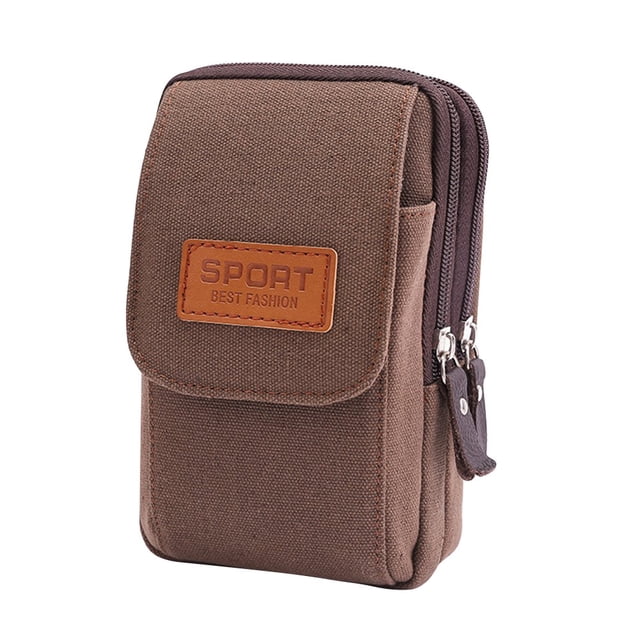 OUSITAID Multi-function Men Canvas Waist Bag Phone Belt Pouch (Horizontal Coffee)