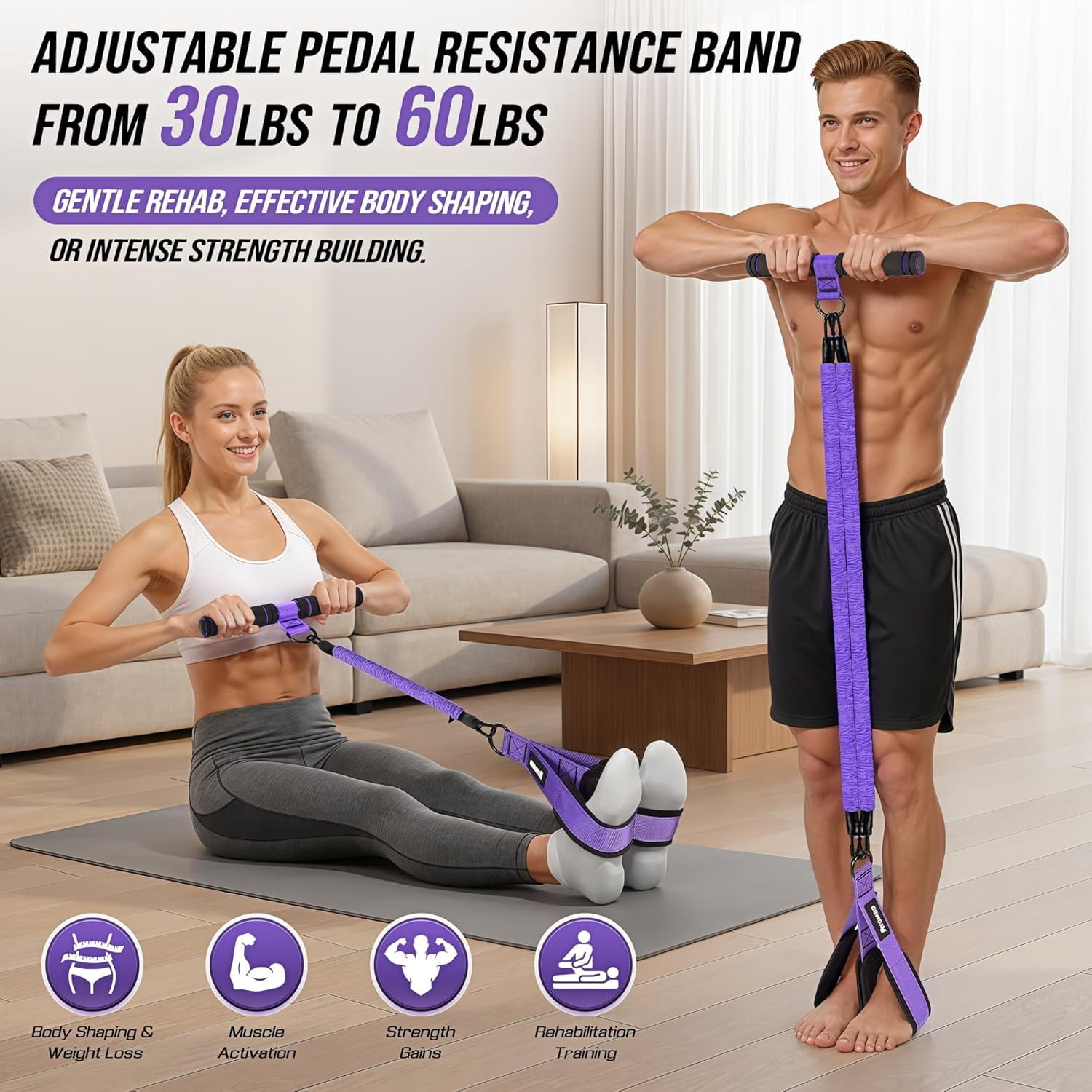 RNPFOR Upgrade Pedal Resistance Band with Handle, Adjustable Tube Foot Pedal Device Puller Exercise Bands, for Abs Arm Leg Waist Workout