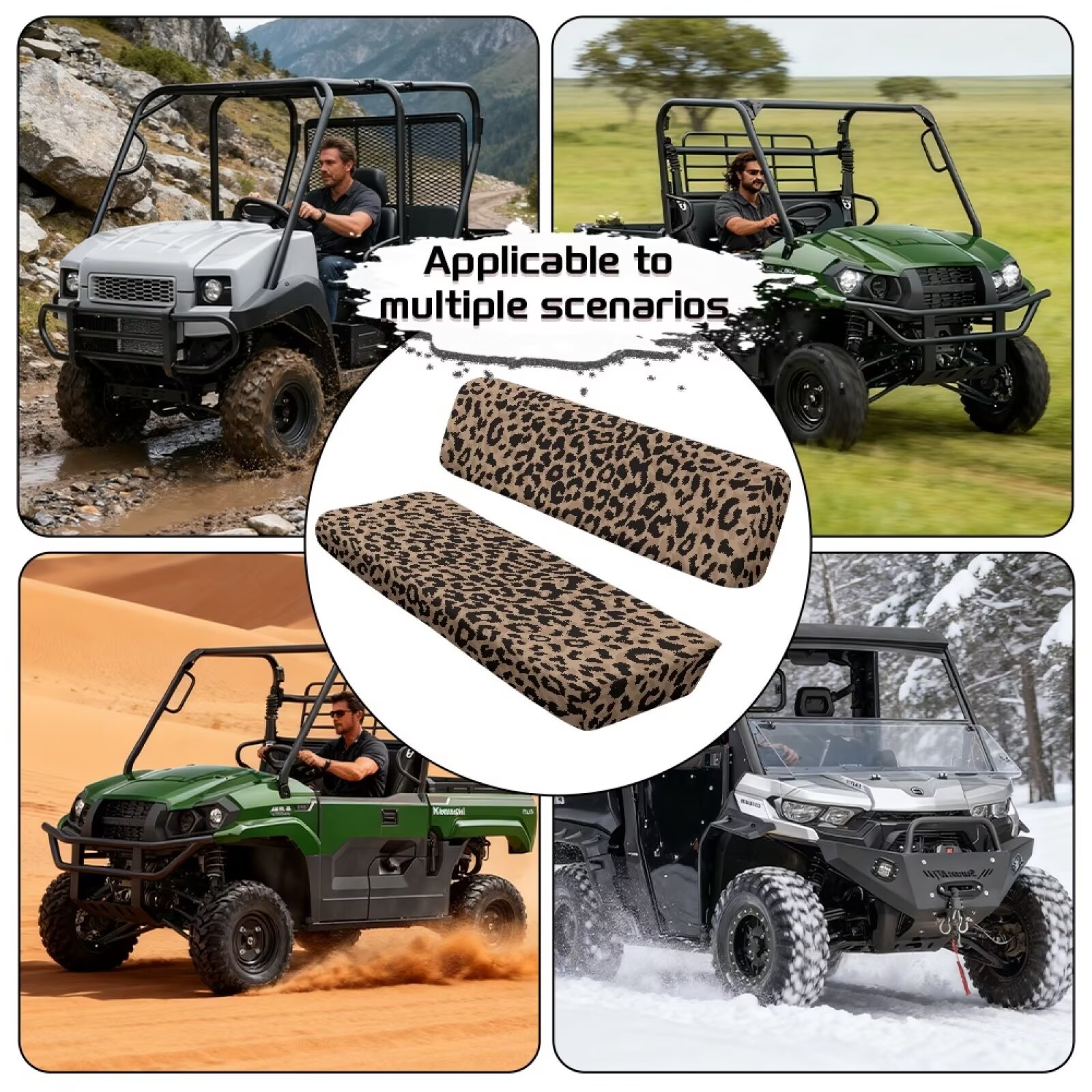 Yuyamidu Brown Leopard Print UTV Seat Cover 2 PCS Mule Bench Seat Cover Compatible with Kawasaki Mule 3000 3010 3020 4000 4010 2001-2023 2025 UTV Accessories