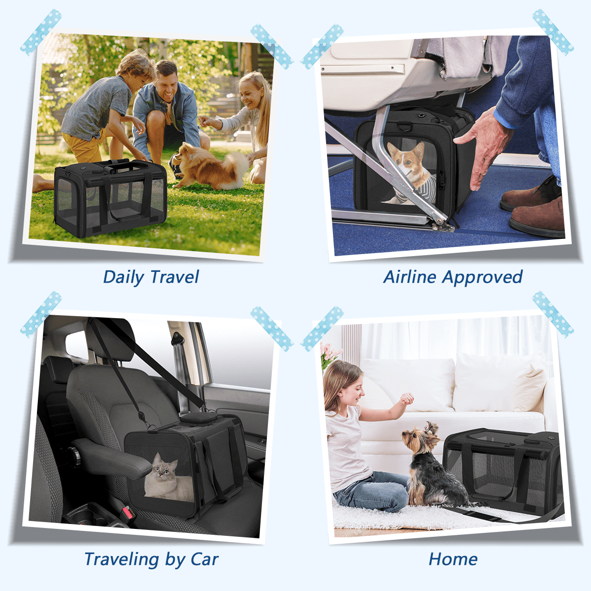 Cat Carrier, Cat Carriers for Large Cats up to 25LB, large Cat Carrier with a Bowl, Soft Sided Carrier with 2 Side Roller Blinds for Pet Cat Kitten Small Dog Puppies Airline Approved, Black