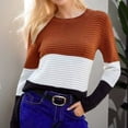 thumbnail image 2 of Womens Color Block Sweaters Long Sleeve Crewneck Striped Pullover Knit Jumper Tops Stretch Fall Cute Elegant Soft Loose 2024 Pullover Sweaters, Brown (Small), 2 of 6