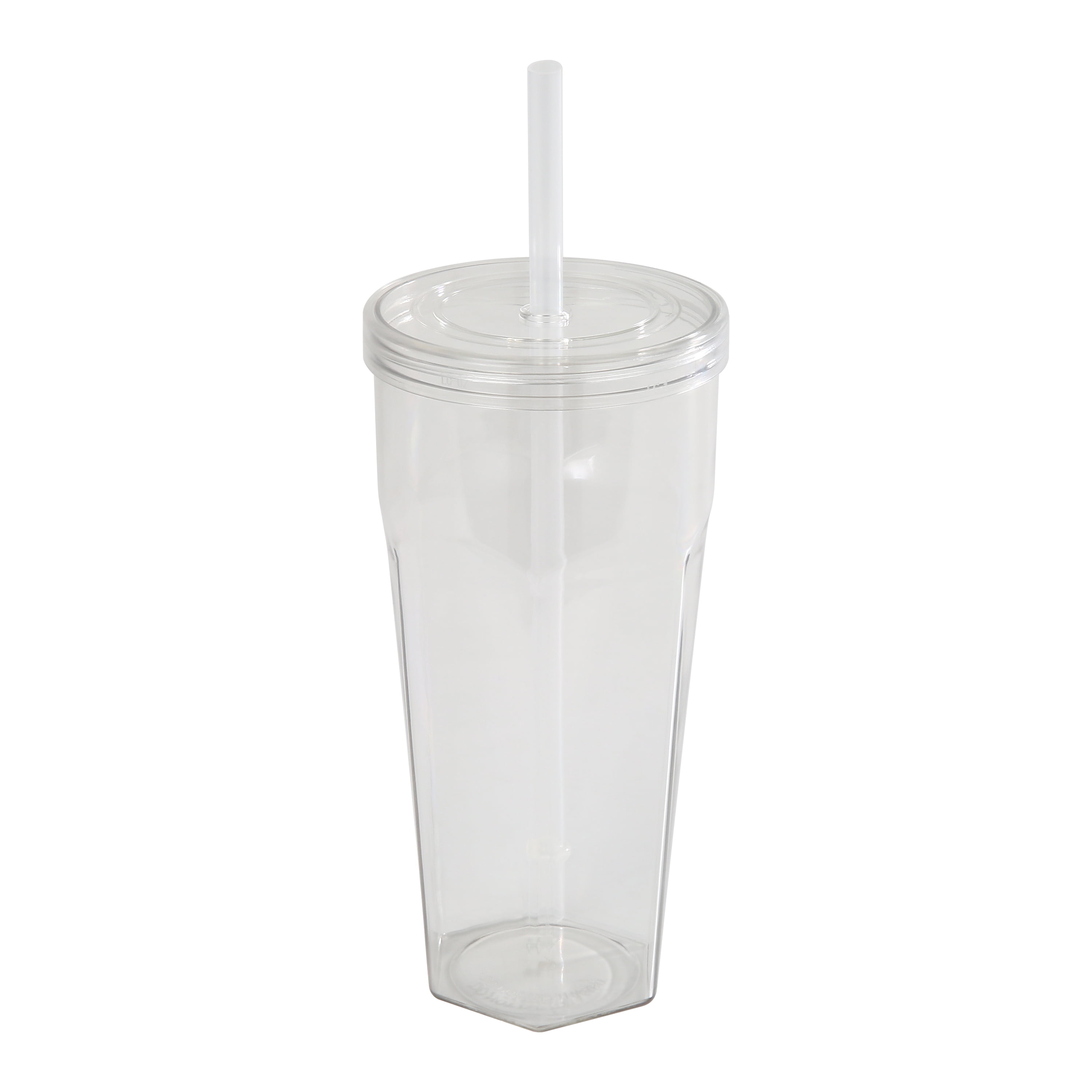Mainstays 20oz Clear Plastic Tumbler with Screw Top Lid and Straw