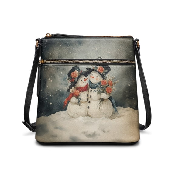 LedBack Snowman Rose Printed Crossbody Purses with Anti-Theft Pocket Leather Shoulder Handbag Lightweight Cross Body Sling Purse for Party, Gray